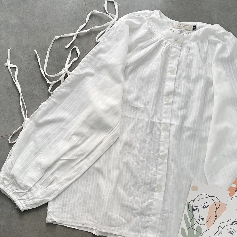 Áo SƠMI KIỂU TRENDY SHIRT màu trắng thiết kế chất vải đũi tay nơ chuẩn style hàn ullzang