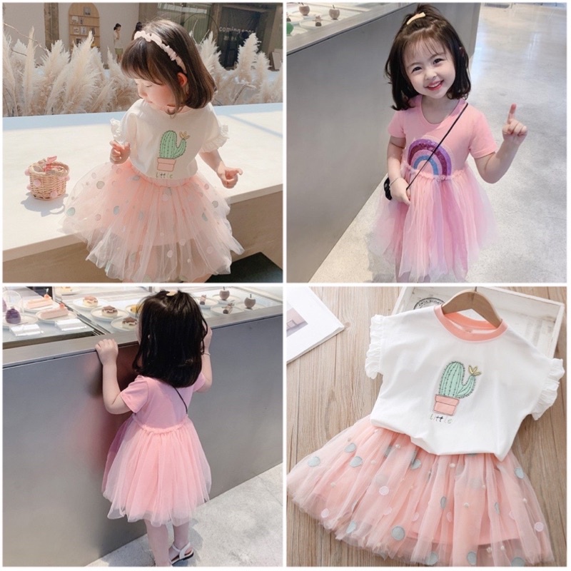 Váy công chúa Pony bé gái cotton chân ren cầu vồng điệu đà cực xinh size 2-8t Rio có sẵn