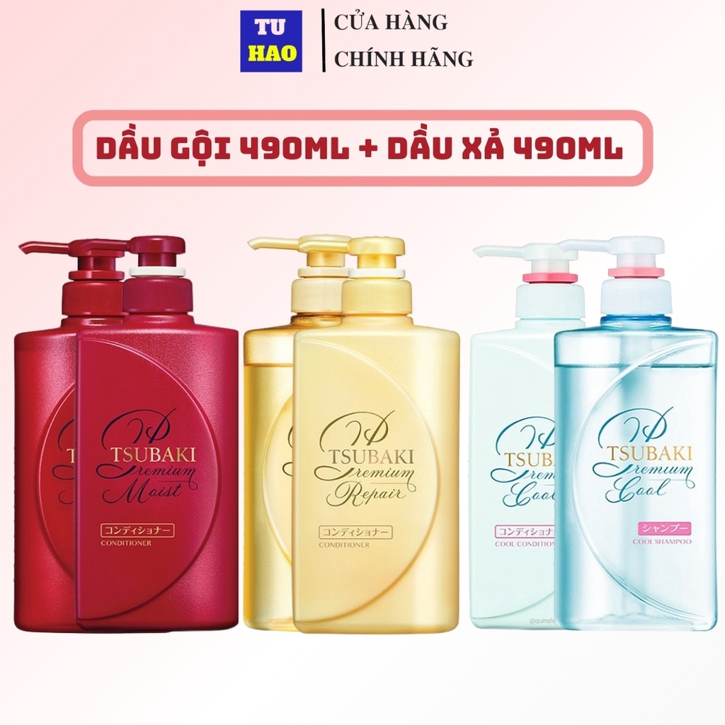 Combo Tsubaki Premium Cool Sạch Dầu Mát Lạnh (Dầu Gội 490ml + Dầu Xả 490ml) - Từ Hảo