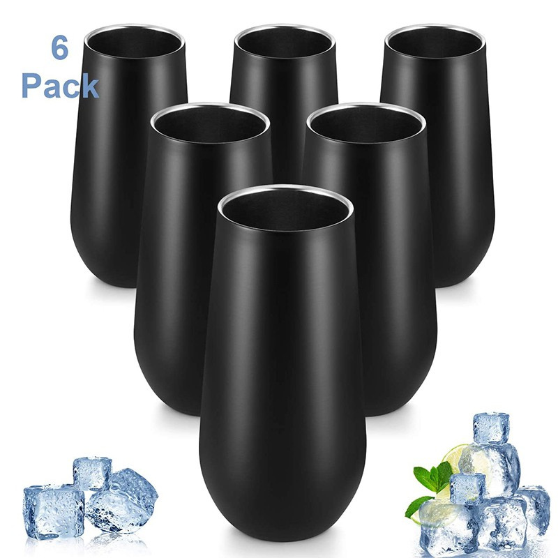 6Pcs Champagne Tumbler Stainless Steel Cocktail with Lips-Black