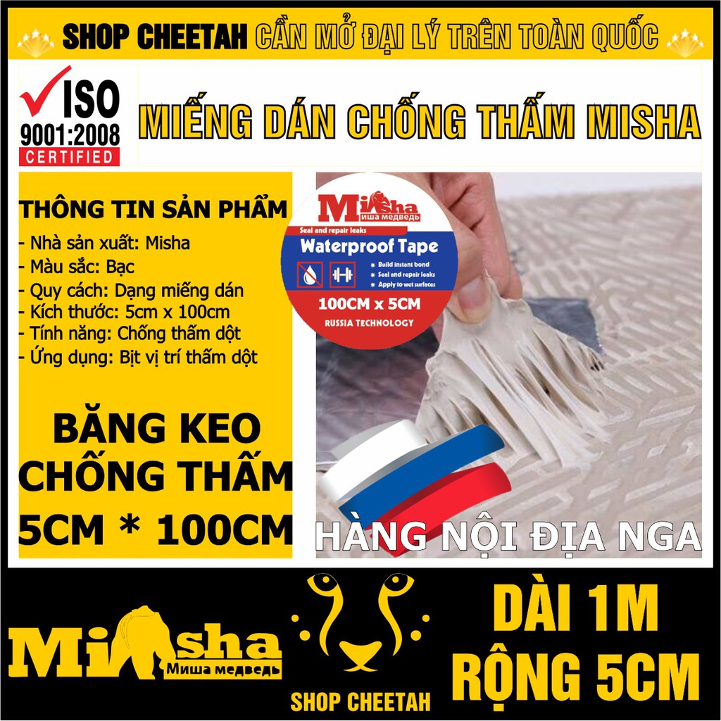 (5cm x 1m) Miếng dán chống thấm Misha rộng 5cm x dài 1m – Băng keo chống thấm dột – Bịt rò rỉ ống nước