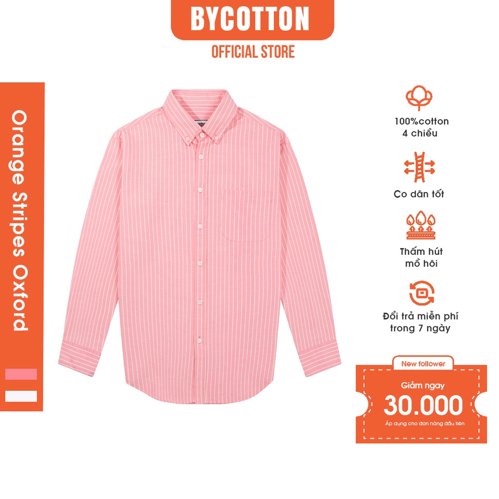 Áo Sơ Mi Nam Dài Tay Cam Phối Sọc BY COTTON Orange Stripes Oxford