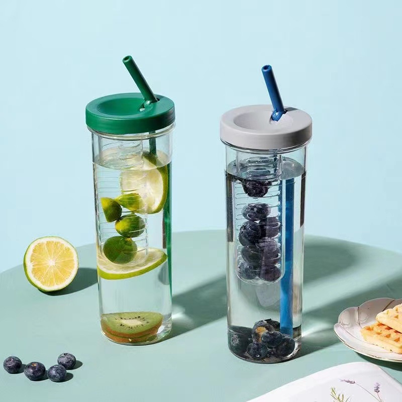 Bình nước Detox - Dung tích 700ml - Ống hút Silicon - Cốc lọc tiện lợi - Chất liệu nhựa nguyên sinh