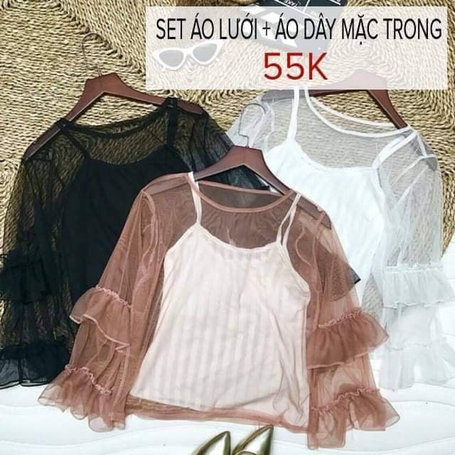 Set áo lưới tay tầng (Kèm áo 2 dây mặc trong)