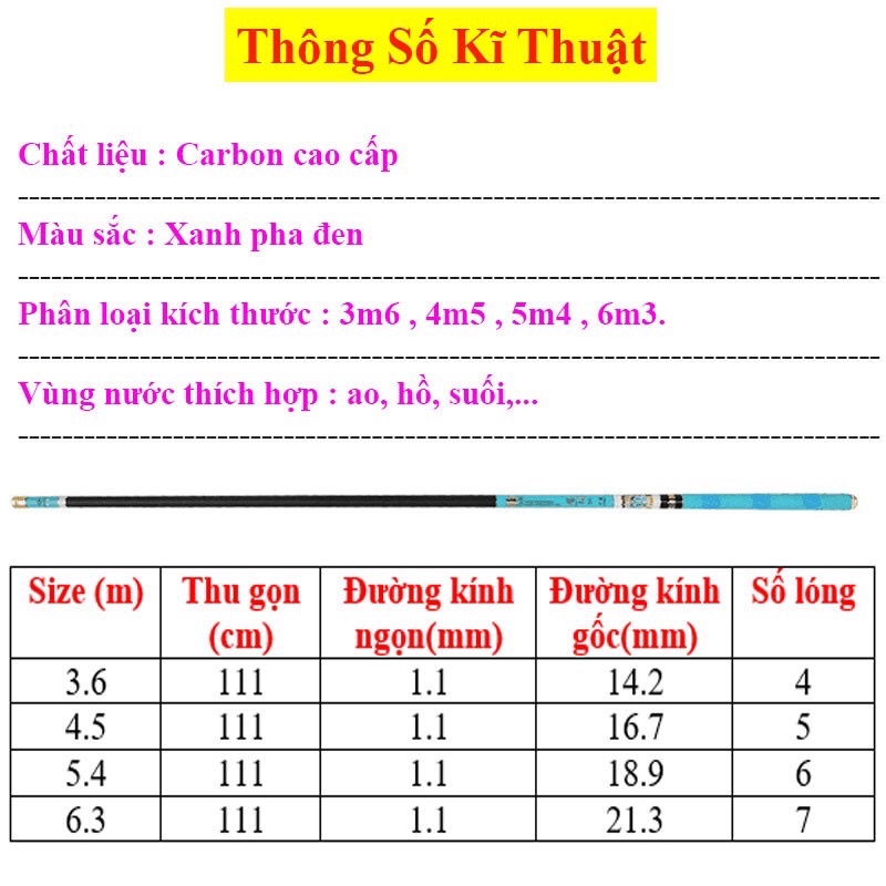 Cần Câu Đài Kaiwu- Bình minh xanh 5H Cần Câu Tay Câu Đơn Carbon Cần Câu Cá Tặng Kèm Đọt Phụ