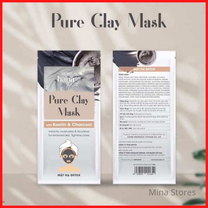 [1 Gói] Mặt Nạ Đất Sét Detox Thải Độc Da RIORI Pure Clay Mask (Hộp 6 gói)-Thải độc cho da, hút dầu thừa, ngăn ngừa mụn