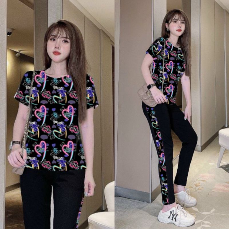 Bộ đồ nữ phối họa tiết hình trái tim siêu xinh đẹp