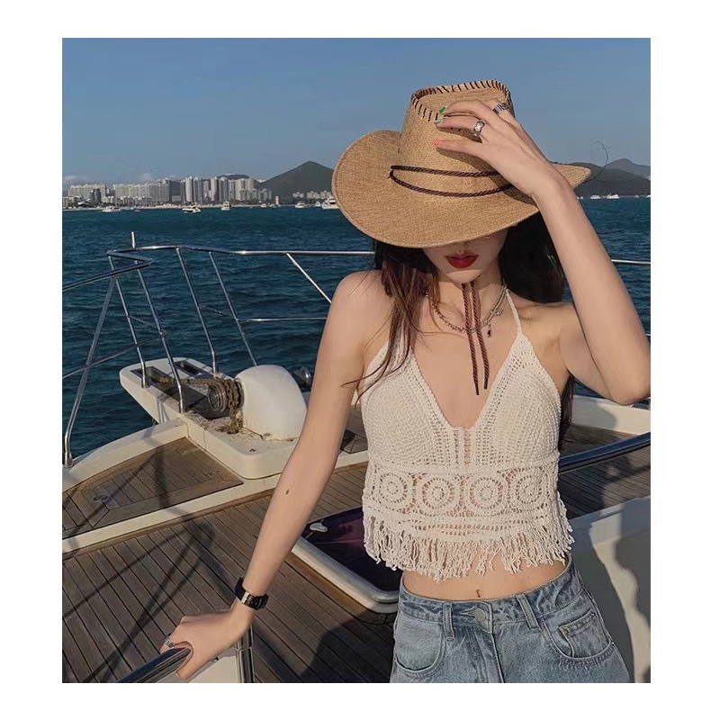 Áo Nữ Dệt Kim Có Đệm Ngực Lưng Phối Dây Đan Chéo Sau Lưng Phong Cách Hàn Quốc