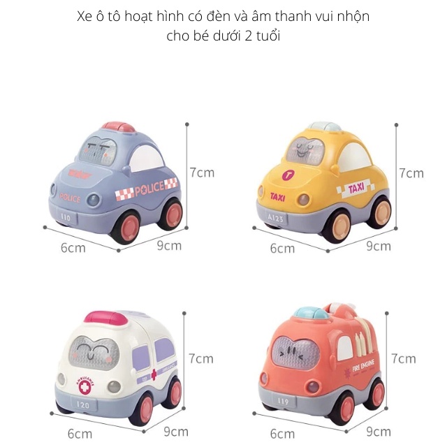 Đồ chơi cao cấp ô tô mô hình hoạt hình có đèn và nhạc vui nhộn cho bé dưới 2 tuổi