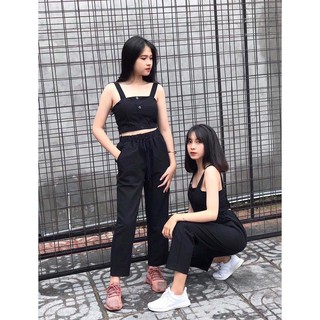 SET ÁO CROPTOP THIẾT KẾ 2 DÂY MIX QUẦN BAGGY HOT