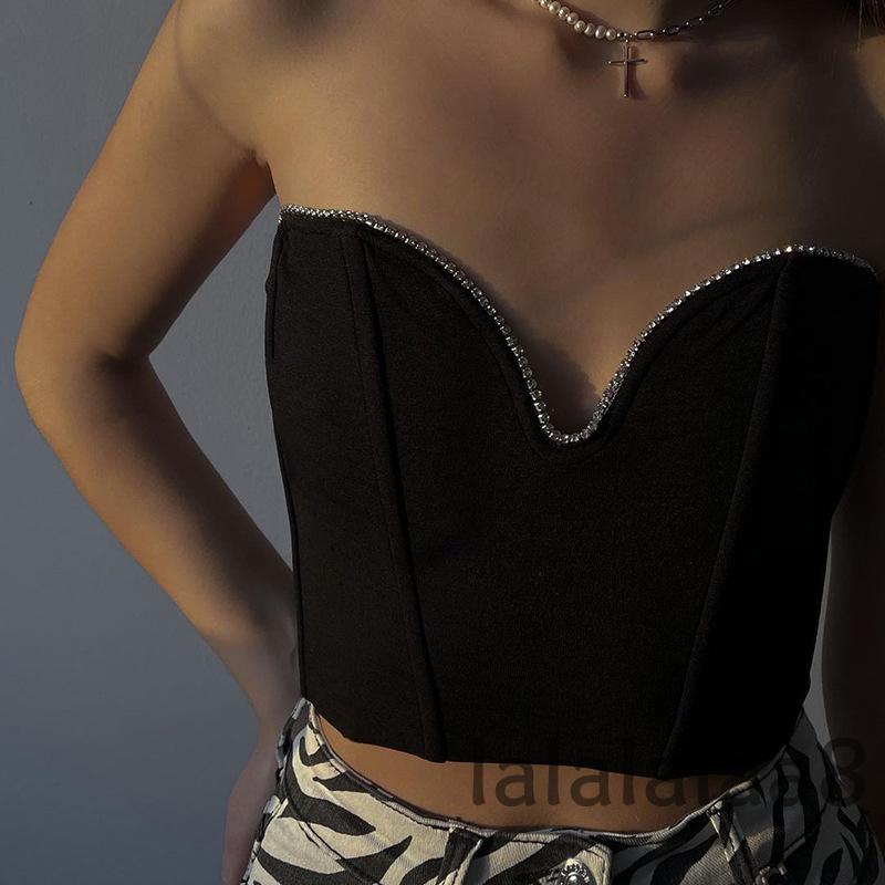 Áo ống không tay cổ chữ V khoét sâu đính đá lấp lánh LAA8 cho nữ