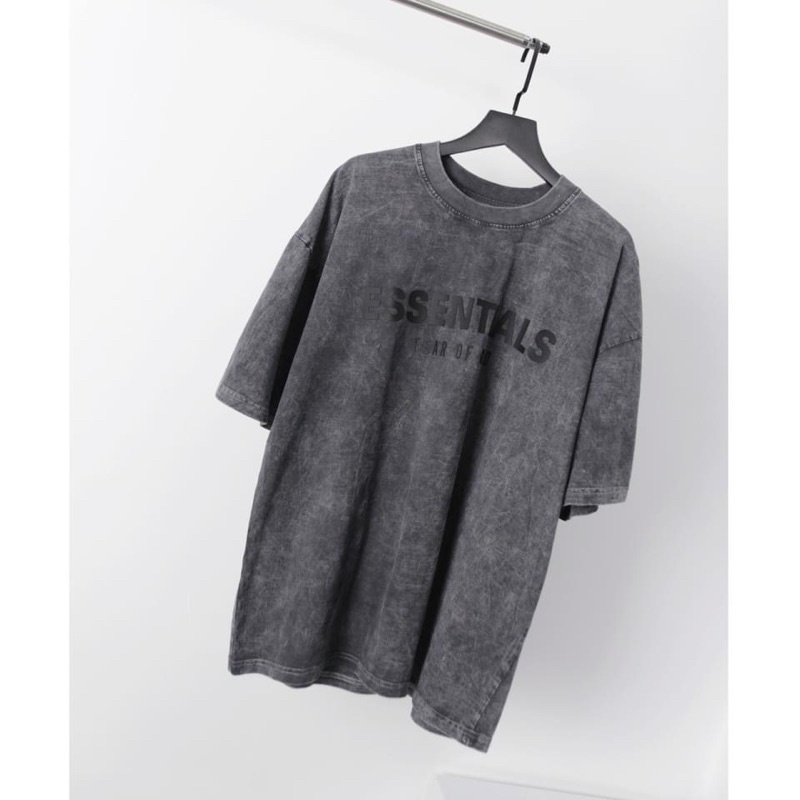Áo thun wash xám in chữ ess, Áo phông loang tay lỡ from rộng nam nữ unisex phong cách hàn quốc