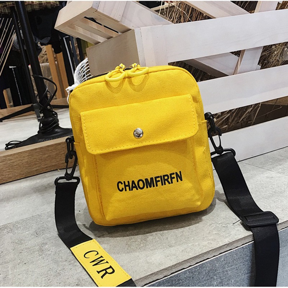 Túi Đeo Chéo Vải Canvas Kiểu Vuông Nhỏ Gọn Họa Tiết Chữ Phối Khóa Kéo Cá Tính