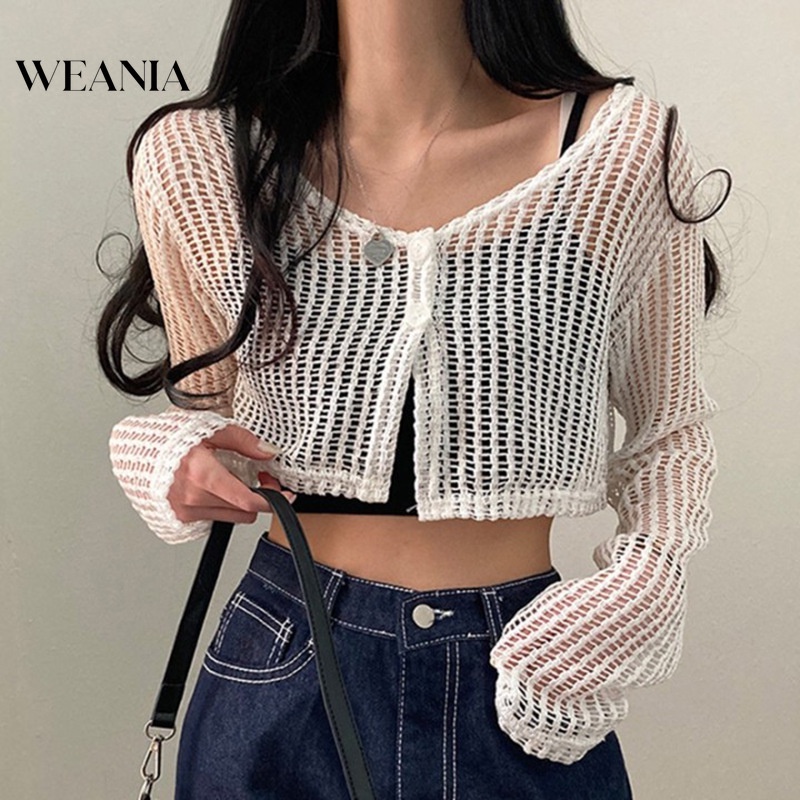 Áo Sweater Dệt Kim Tay Dài Cổ Chữ U Phối Nút Thời Trang Cho Nữ