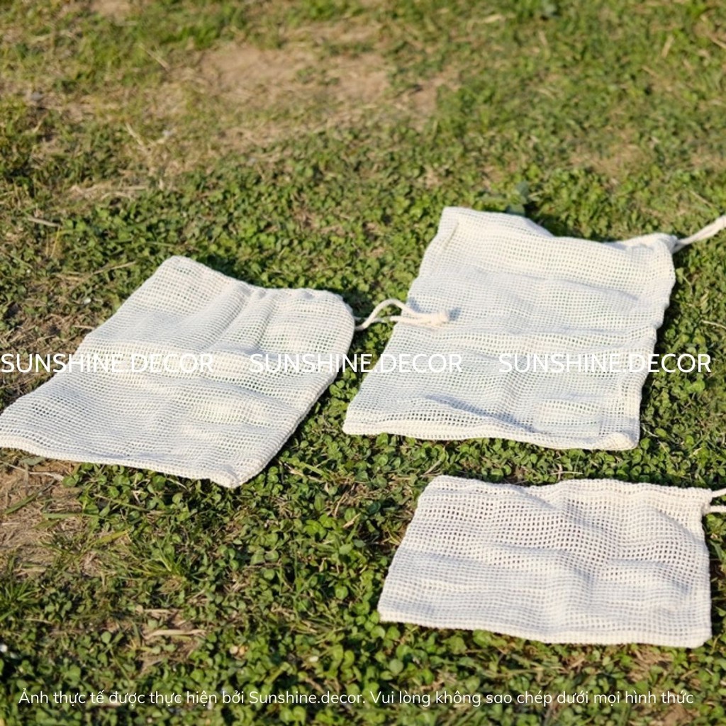 Túi lưới đựng đồ tiện dụng đựng hành tỏi đựng trái cây đi picnic đi chợ thân thiện môi trường có dây rút