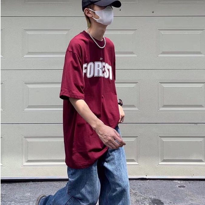 Áo phông nam nữ form rộng 2N Unisex thun cotton in chữ Forest trắng/đỏ/đen