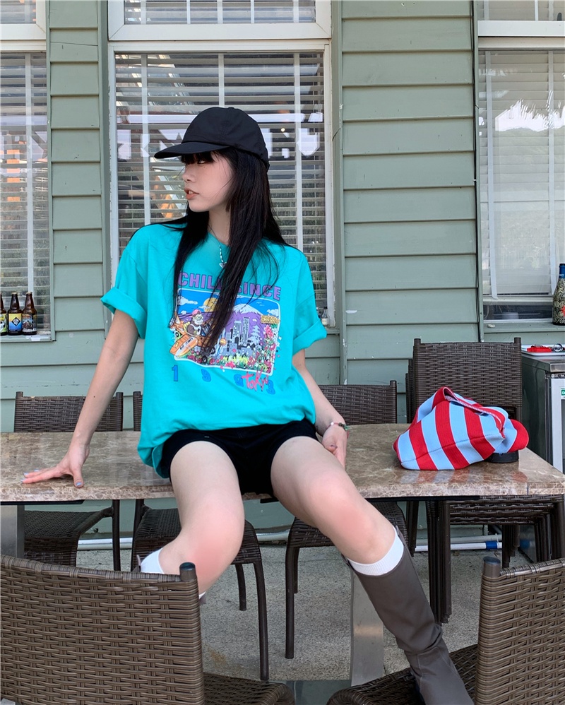 Áo Thun Cotton Nguyên Chất Ngắn Tay Dáng Rộng In Hình Truyện Tranh Phong Cách Mới Mùa Hè 533