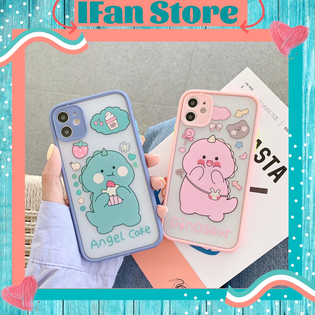🌸VIDEO THẬT🌸 Ốp Lưng Đôi iPhone Nhám Viền Màu Khủng Long Xinh 6/6s/6plus/6splus/7plus/8plus/x/xs/xs max/11/11 pro max