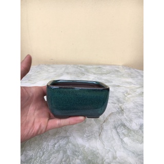 Chậu bonsai Chữ nhật mini Xanh ngọc gốm Bát tràng 1 size BM-171