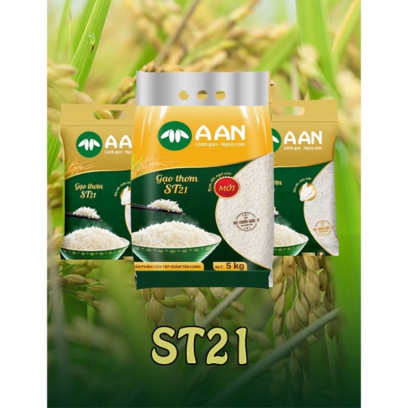 Gạo ST21 A AN Túi 5Kg - Cơm Mềm Dẻo, Thơm Nhẹ - Gạo Đặc Sản Sóc Trăng | Date Mới Chính Hãng