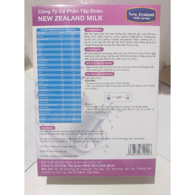 (Tặng hộp khẩu trang)Sữa Bột New Zealand Milk Group Kids Bổ Sung Vitamin Và Khoáng Chất Cho Trẻ Hộp 400g