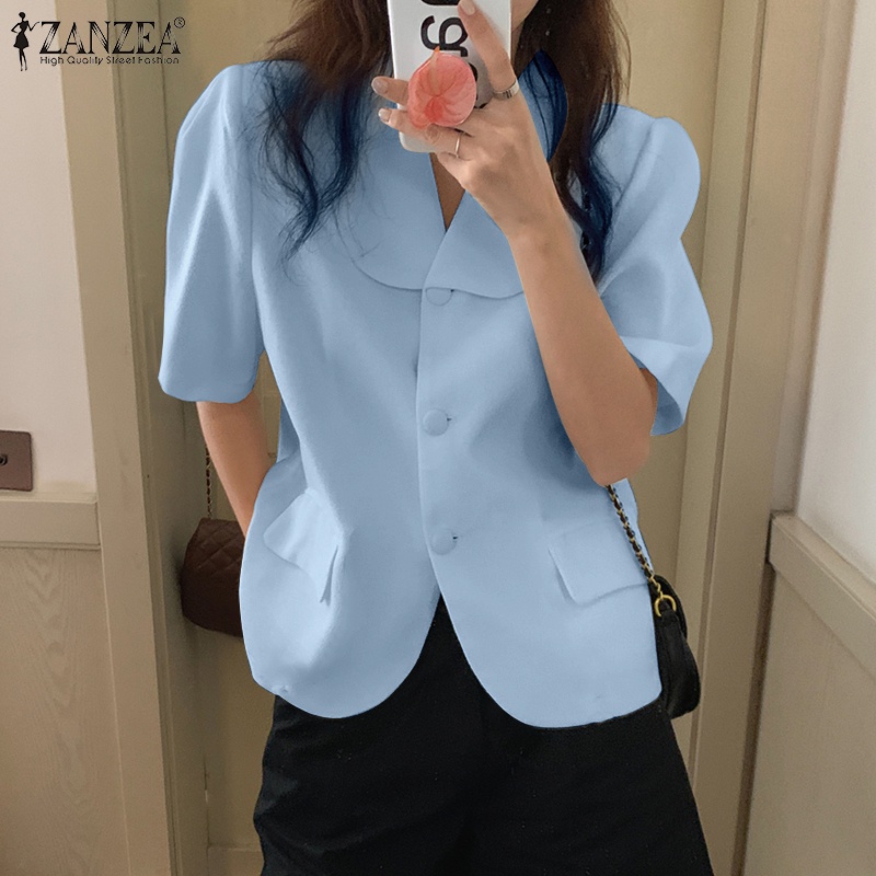 Áo khoác blazer ZANZEA tay lửng màu trơn cài nút đơn giản thời trang Hàn Quốc