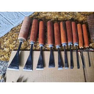 Bộ đục bạt phẳng đục bằng đục gỗ đục điêu khắc bộ 10 cây mài sắc tra cán đầy đủ