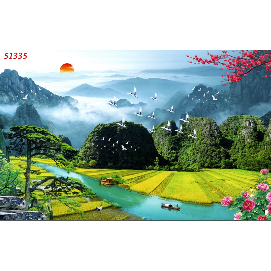Tranh phong cảnh thiên nhiên tươi đẹp, tươi mát, trong lành, tạo cảm giác tươi mát