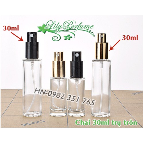 Lọ chiết nước hoa 30ml trụ tròn thủy tinh (Vỏ chiết nước hoa/ Chai chiết nước hoa)