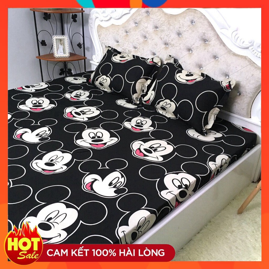 Bộ ga gối poly 1m6/1m81 drap nệm + 2 áo gối nằm mẫu mickey