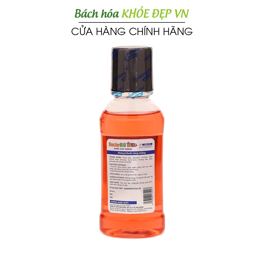 Nước súc miệng trẻ em DoctorBio Kids Nano Bạc - Hương dâu 250ml [DoctorBio Kids Nano Bạc]