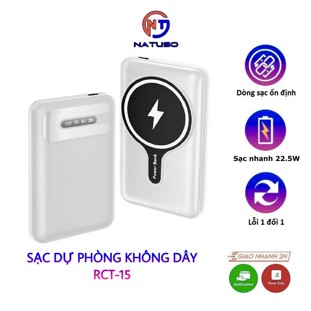 Sạc dự phòng không dây sạc nhanh 22,5W pin 15000mah mini nhỏ gọn cao cấp cho từ ip 8/X/11/12/13 – RCT15