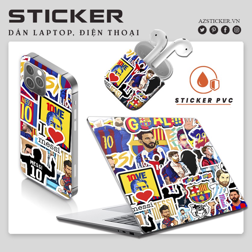 Sticker Messi | Hình Dán Cầu Thủ Bóng Đá Chất Liệu Decal IN Siêu Nét Cắt Sẵn Từng Hình Dán Mũ Bảo Hiểm Chống Nước