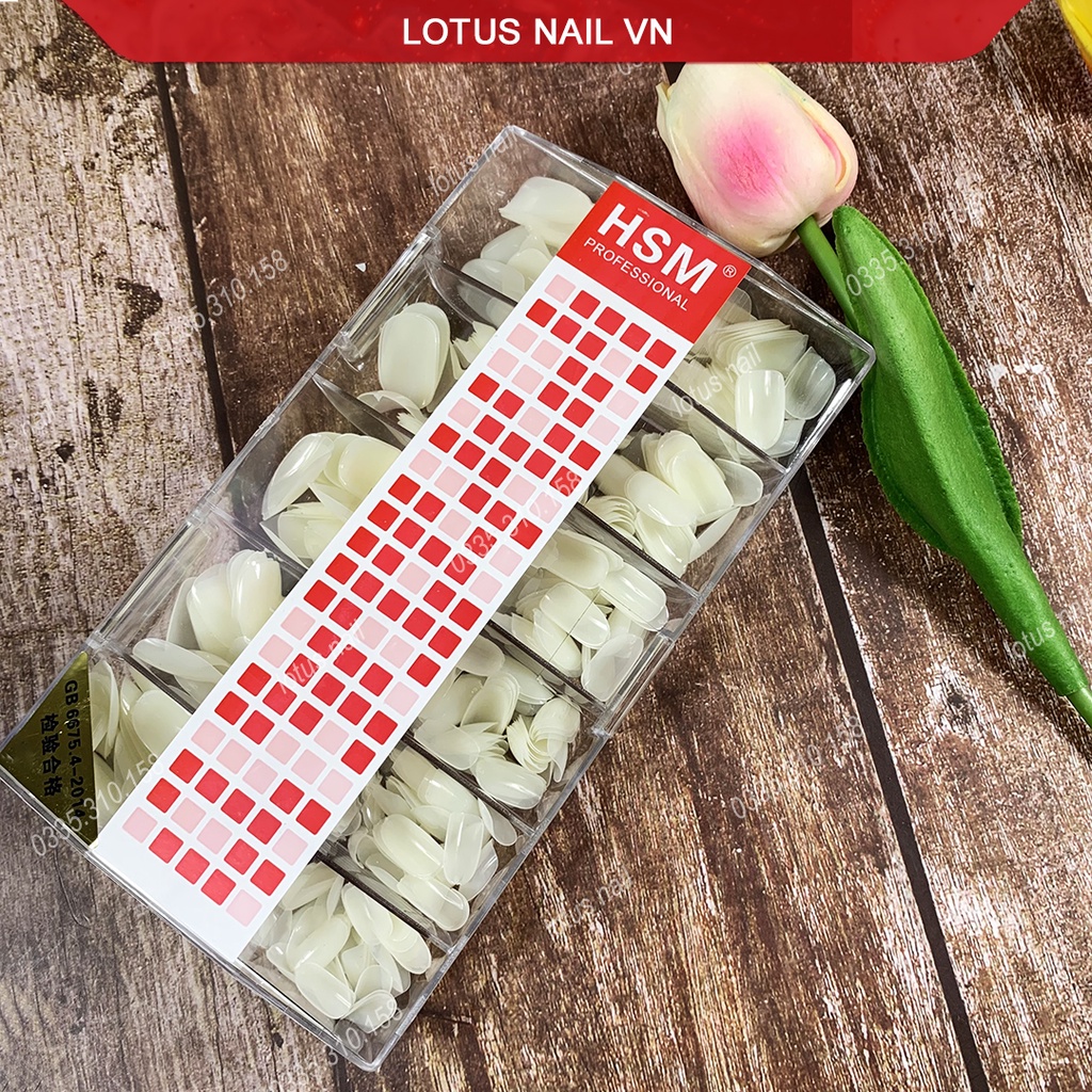 Móng úp tròn, móng úp ovan HSM hộp 500 móng đủ size từ 0-9 cao cấp (tem đỏ)