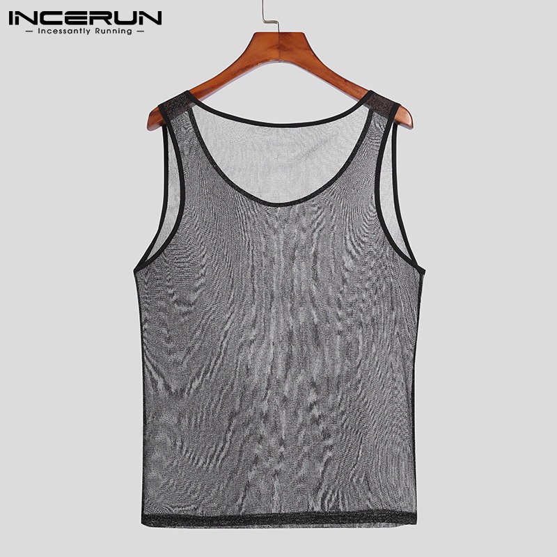 Áo ba lỗ INCERUN màu đen thoáng khí thoải mái thời trang mùa hè cho nam