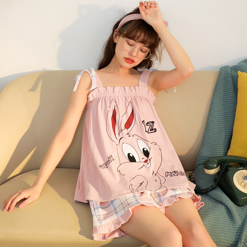 Đồ ngủ 2 dây nữ đẹp cotton cao cấp kiểu dáng siêu cute dễ thương – DĐ1