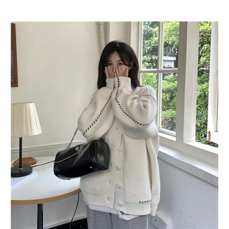 Áo khoác cardigan dệt kim dáng rộng phong cách Hàn Quốc mới