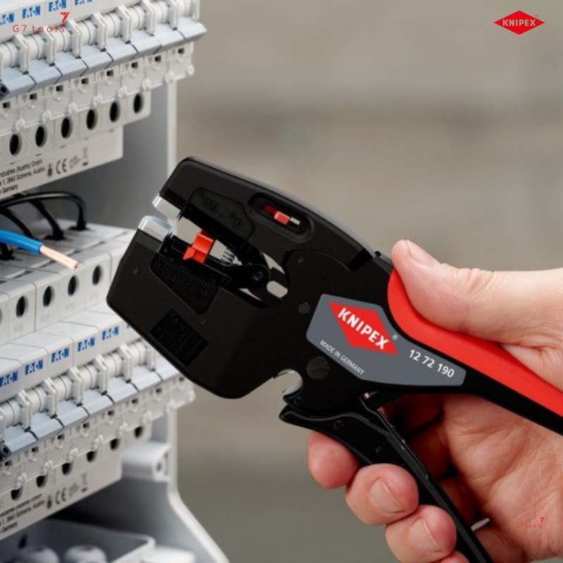 Dụng Cụ Kìm Knipex Tách Dây Điện Tự Động 12 72 190 Tiết Diện 0.08 - 10 mm² & Bấm Cos Pin Rỗng 0.25 – 4 mm²