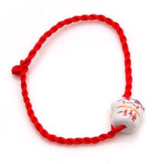 (Hcm) Vòng tay chỉ đỏ mèo may mắn mèo gốm sứ