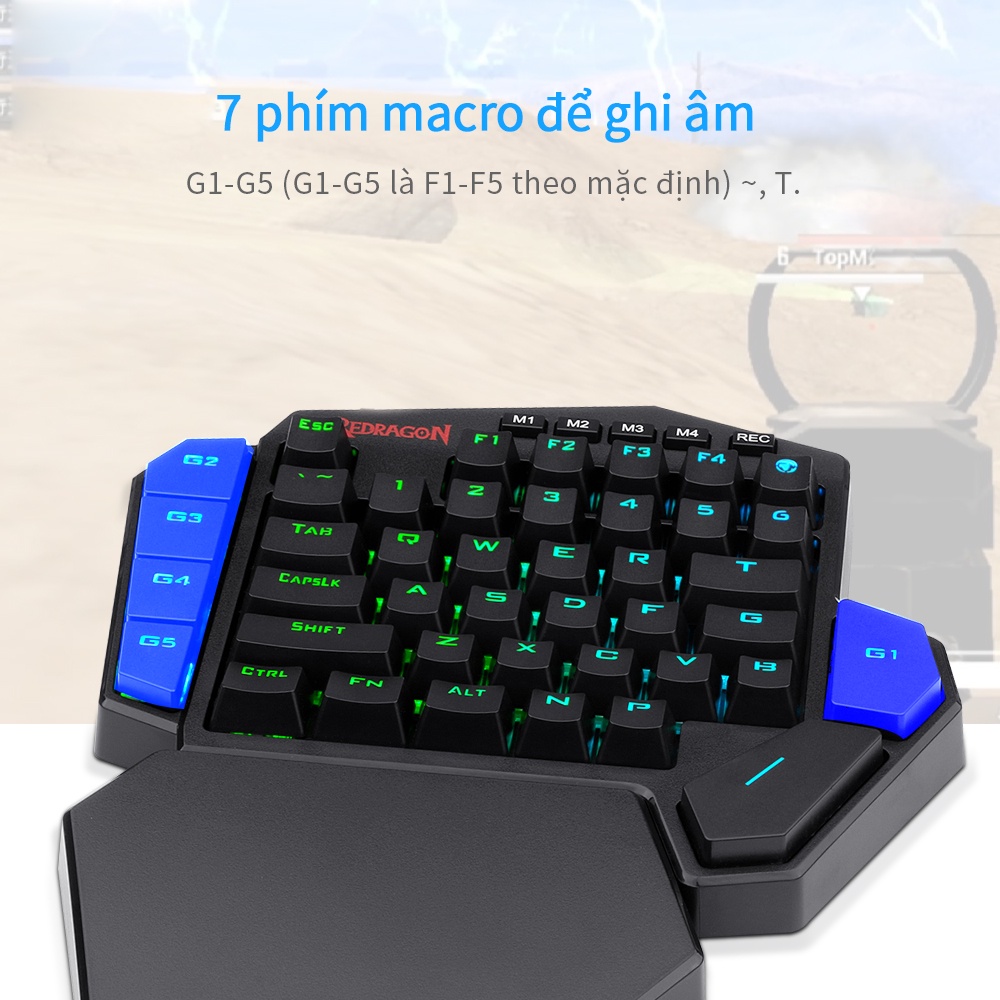 Bàn phím cơ Redragon DITI K585 RGB công tắc xanh lam 42 phím kèm 7 phím macro chuyên dụng cho FPS