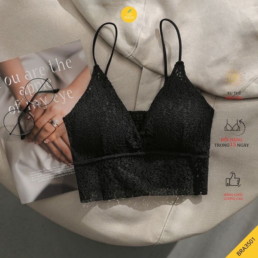 Áo Bra 2 Dây  Ren Hoa Cao Cấp Co Dãn Freesize 60kg Tep Venus A2D007