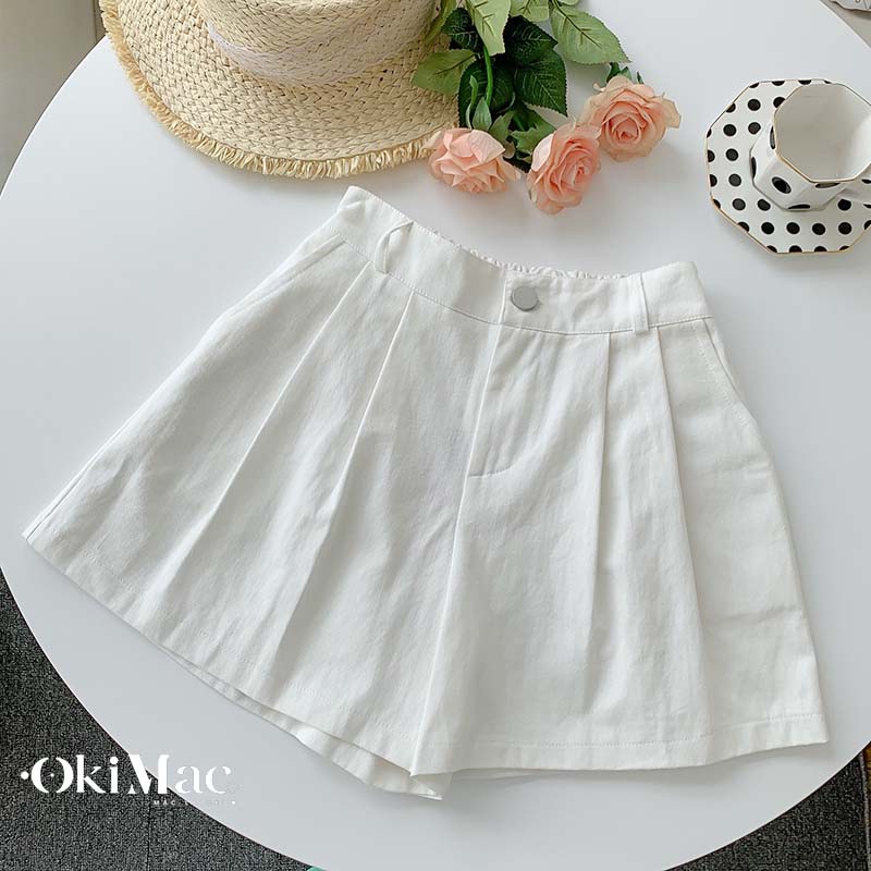 Quần short nữ đũi lưng cao dáng váy xòe dẹp kiểu đùi nữ cạp cao phong cách Ulzzang Hàn Quốc thời trang nữ OKIMAC | BigBuy360 - bigbuy360.vn