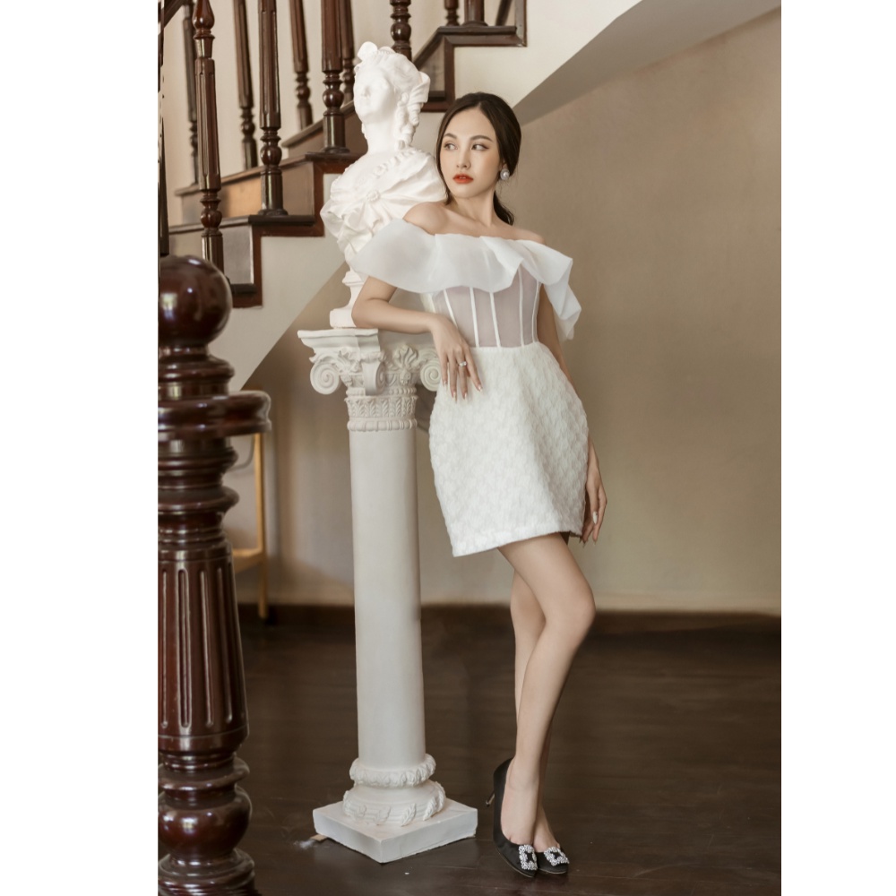 Đầm ôm body LOLEM DO188 rớt vai bèo ngực vải lưới bền dễ chịu