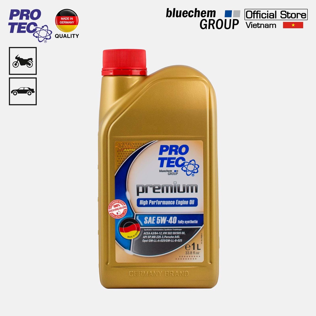 Dầu nhớt Tổng hợp toàn phần bluechem PRO-TEC Premium 5W-40 (fully-synthetic) API SP,  ACEA A3/B4-12