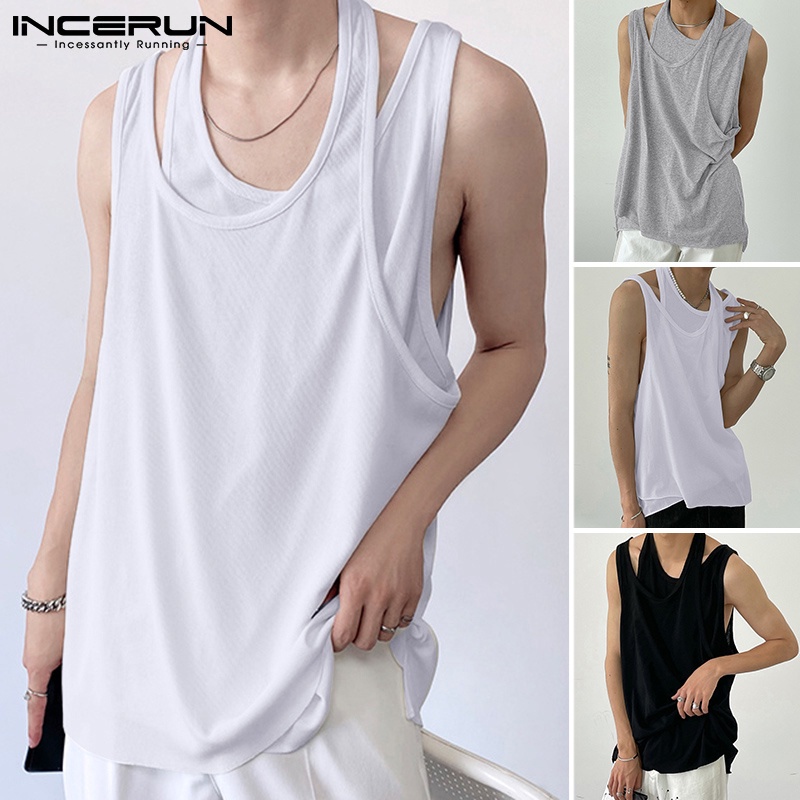 Áo tank top nam INCERUN 3 lỗ đắp vải nhỏ màu trơn giải trí mùa hè có 3 màu