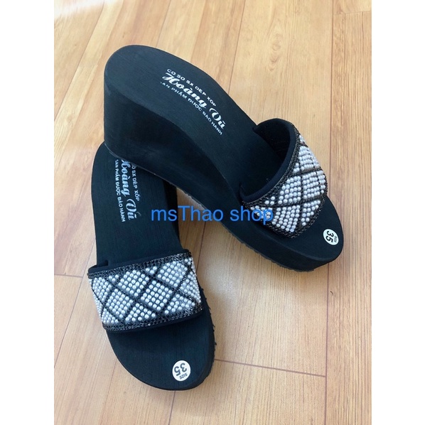 Dép quai ngang nữ xốp đính hột cao 7 phân N7.02