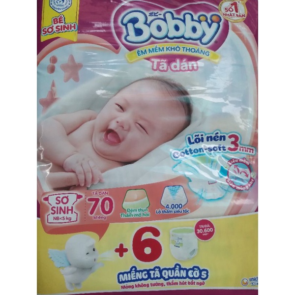 Tã dán Bobby Xs72 miếng mẫu mới tặng thêm 6 tã quần size S