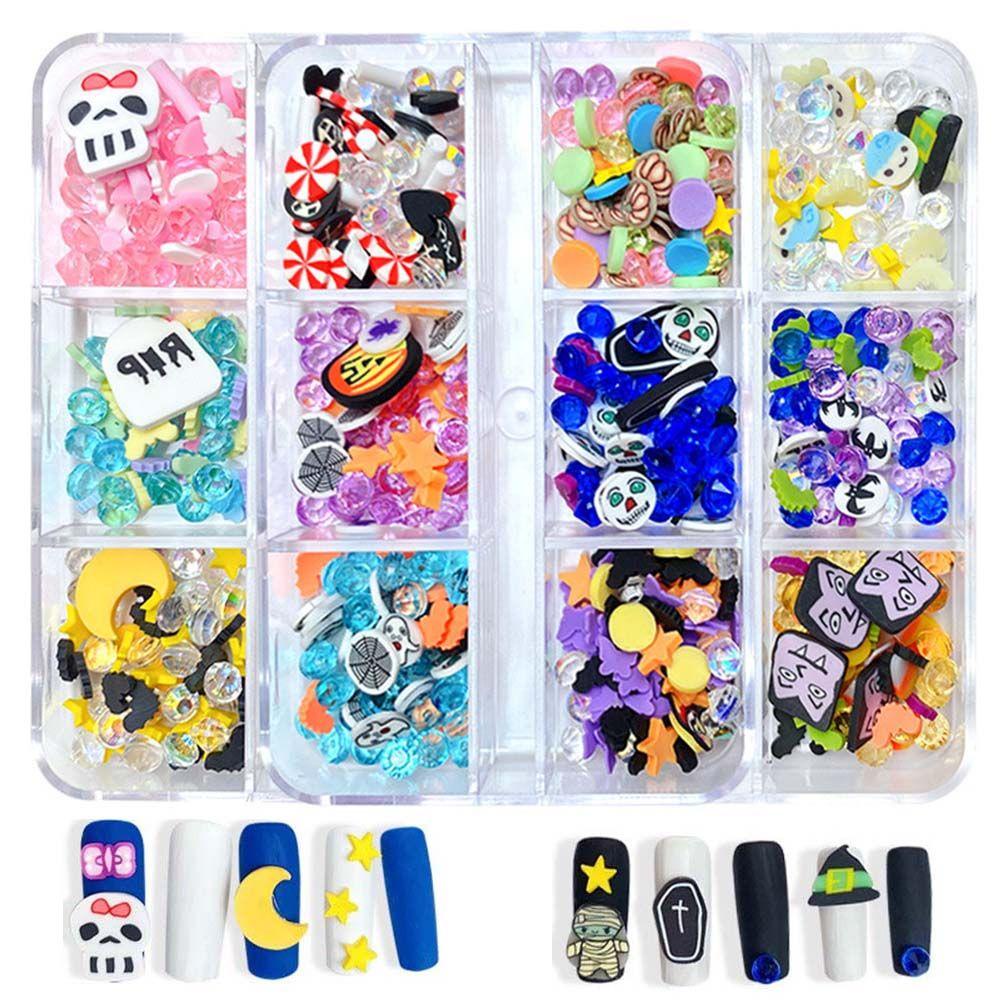 OCEANMAP Miếng Dán Trang Trí Móng Tay 3D Hình Bộ Xương Hoạt Hình Phong Cách Halloween