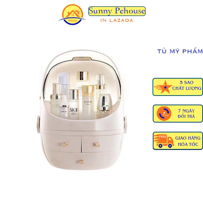 Hộp đựng đồ trang điểm ⚡️ 𝐅𝐑𝐄𝐄 𝐒𝐇𝐈𝐏 ⚡️ Tủ đựng đồ trang điểm mini 2 tầng có nắp đậy, hộp đựng mỹ phẩm chống bụi