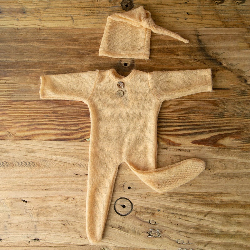 Set Đồ 2 Món Gồm Áo Liền Quần + Nón + Băng Cài Đầu Làm Phụ Kiện Chụp Ảnh Cho Bé Sơ Sinh